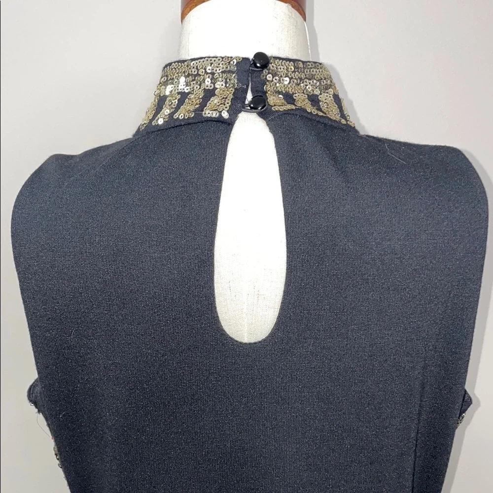 Suzy Sheer Black and Gold Embellished Sequin Cocktail Dress Size Small - Picture 6 of 10